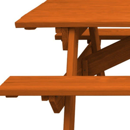 94" Redwood Solid Wood Outdoor Picnic Table with Umbrella Hole