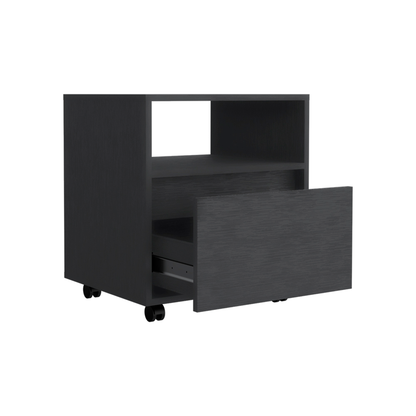 20" Black One Drawer Faux Wood Nightstand