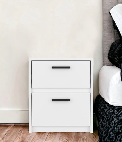 19" White Two Drawer Faux Wood Nightstand