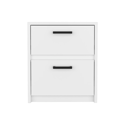 19" White Two Drawer Faux Wood Nightstand