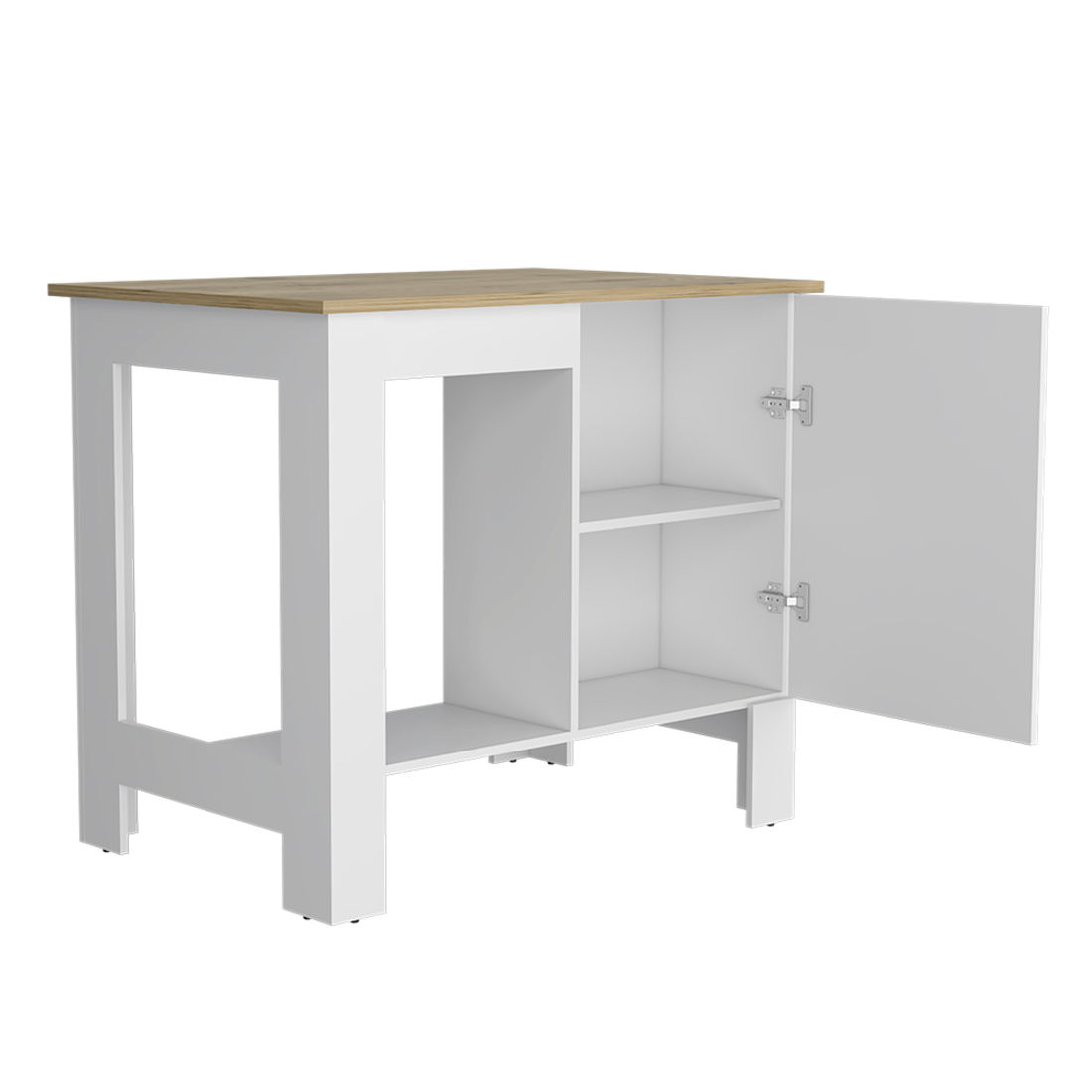 White and Natural 35" Kitchen Island With Storage