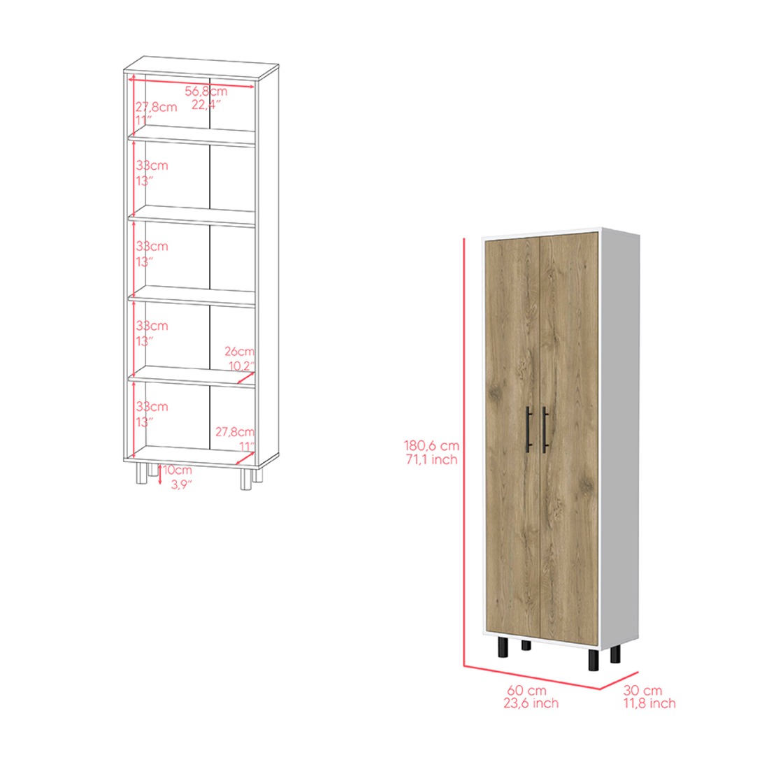 White And Natural 41" Kitchen Island Set With Storage