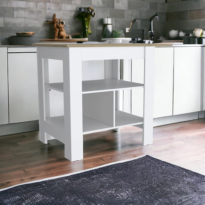 White And Natural 41" Kitchen Island Set With Storage