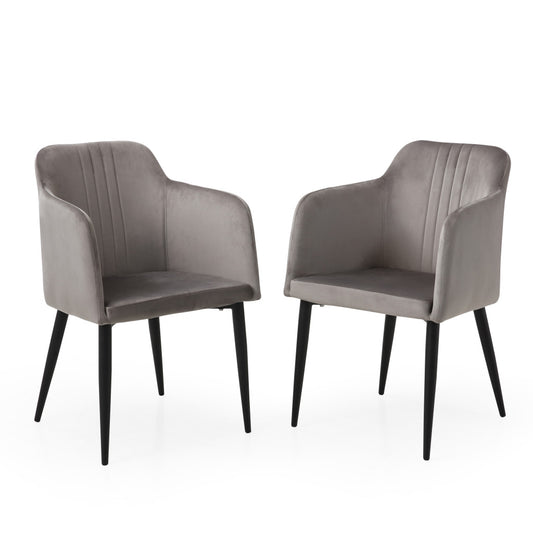 Set of Two 23" Gray And Black Velvet Arm Chair