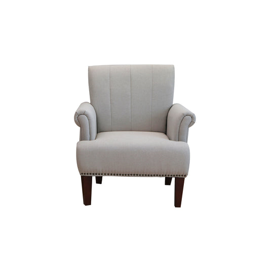 30" Light Gray And Brown Upholstered Arm Chair