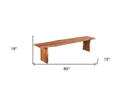 85" Brown Solid Wood Live Edge Dining Bench