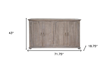 72" Sand Solid and Manufactured Wood Distressed Credenza