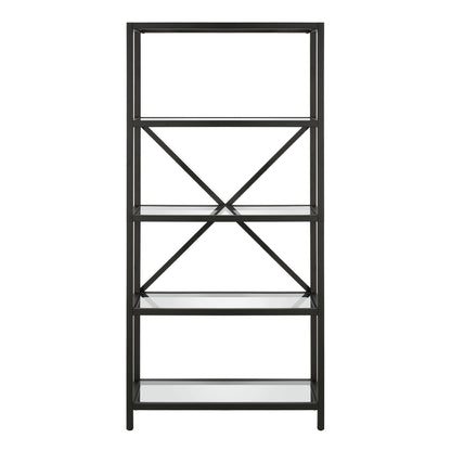 63" Black Metal and Glass Five Tier Etagere Bookcase