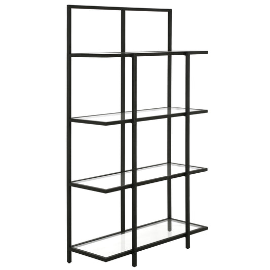 62" Black Metal And Glass Four Tier Etagere Bookcase