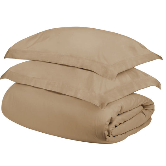 Tan Queen Cotton Blend 300 Thread Count Washable Duvet Cover Set