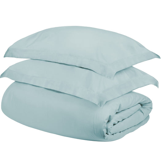 Light Blue Twin Cotton Blend 400 Thread Count Washable Duvet Cover Set