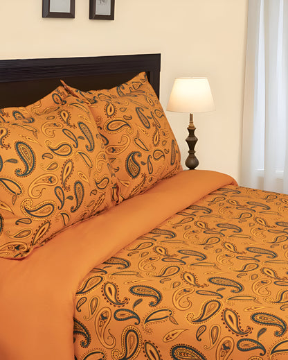 Blue and Orange Queen Cotton Blend 0 Thread Count Washable Duvet Cover Set