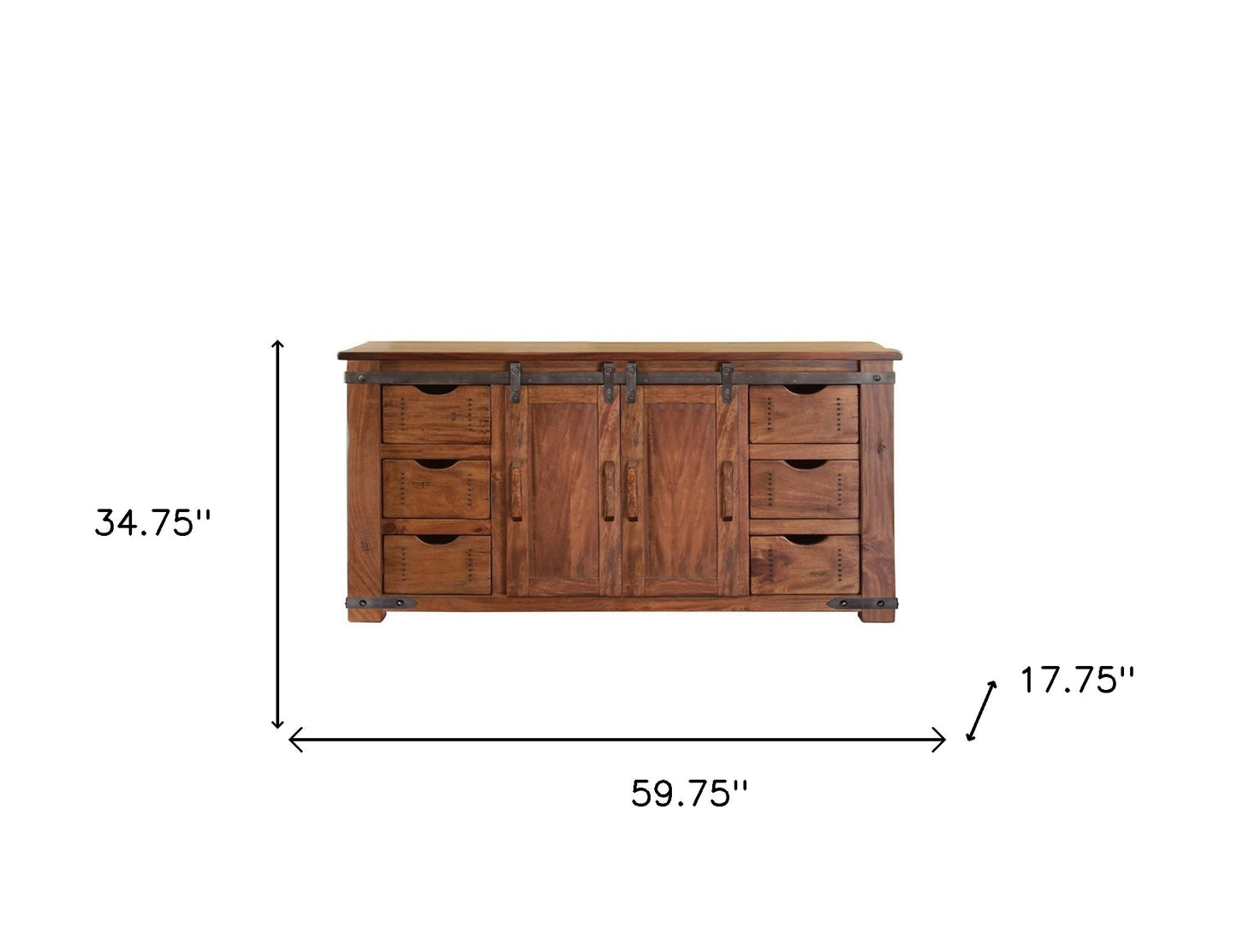 60" Brown Solid Wood Enclosed Storage Distressed TV Stand