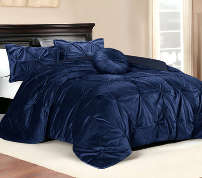 Navy Blue Queen Polyester 130 Thread Count Washable Down Comforter Set