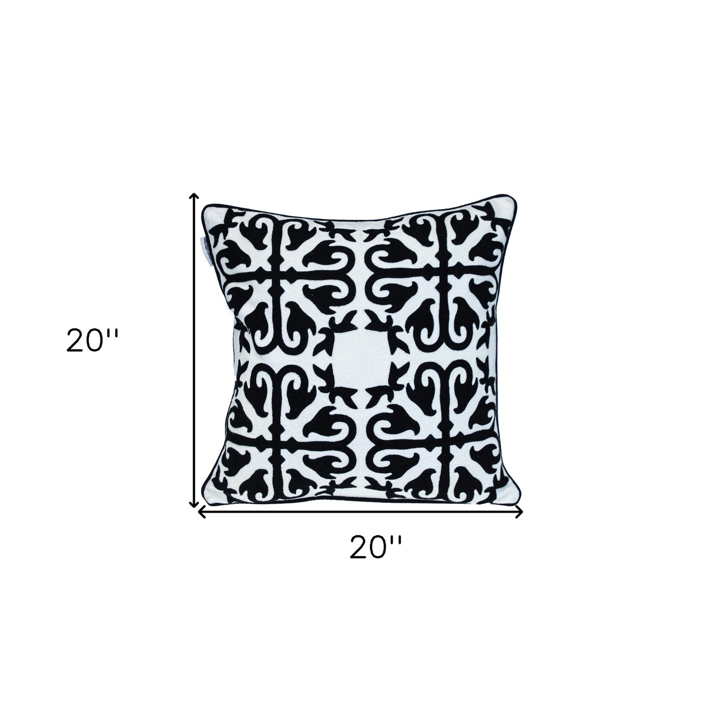 18" X 18" Black 100% Cotton Geometric Zippered Pillow