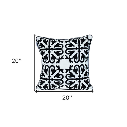 18" X 18" Black 100% Cotton Geometric Zippered Pillow