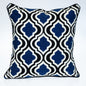 18" X 18" Blue And White 100% Cotton Geometric Zippered Pillow