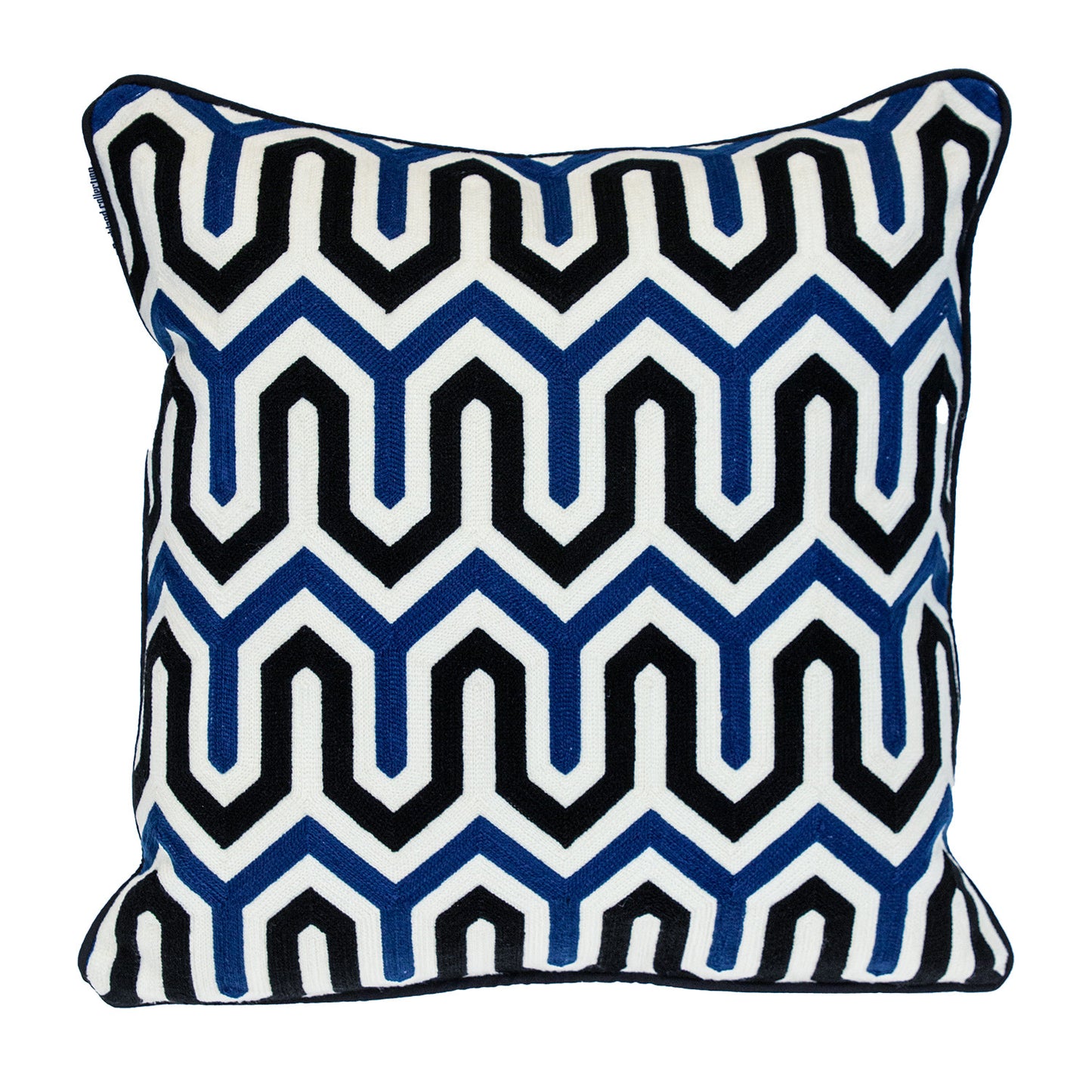 20" X 20" Blue and White Geometric Cotton Zippered Pillow