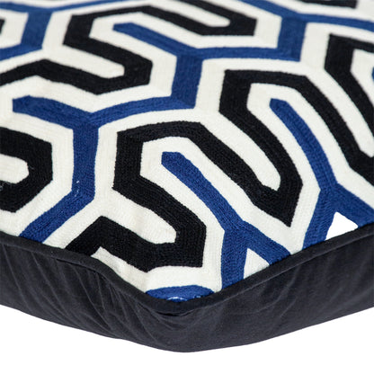 20" X 20" Blue and White Geometric Cotton Zippered Pillow