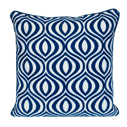 20" X 20" Blue Geometric Cotton Zippered Pillow