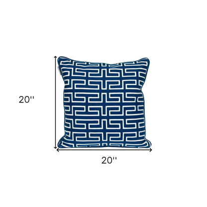 20" Blue Geometric Cotton Throw Pillow