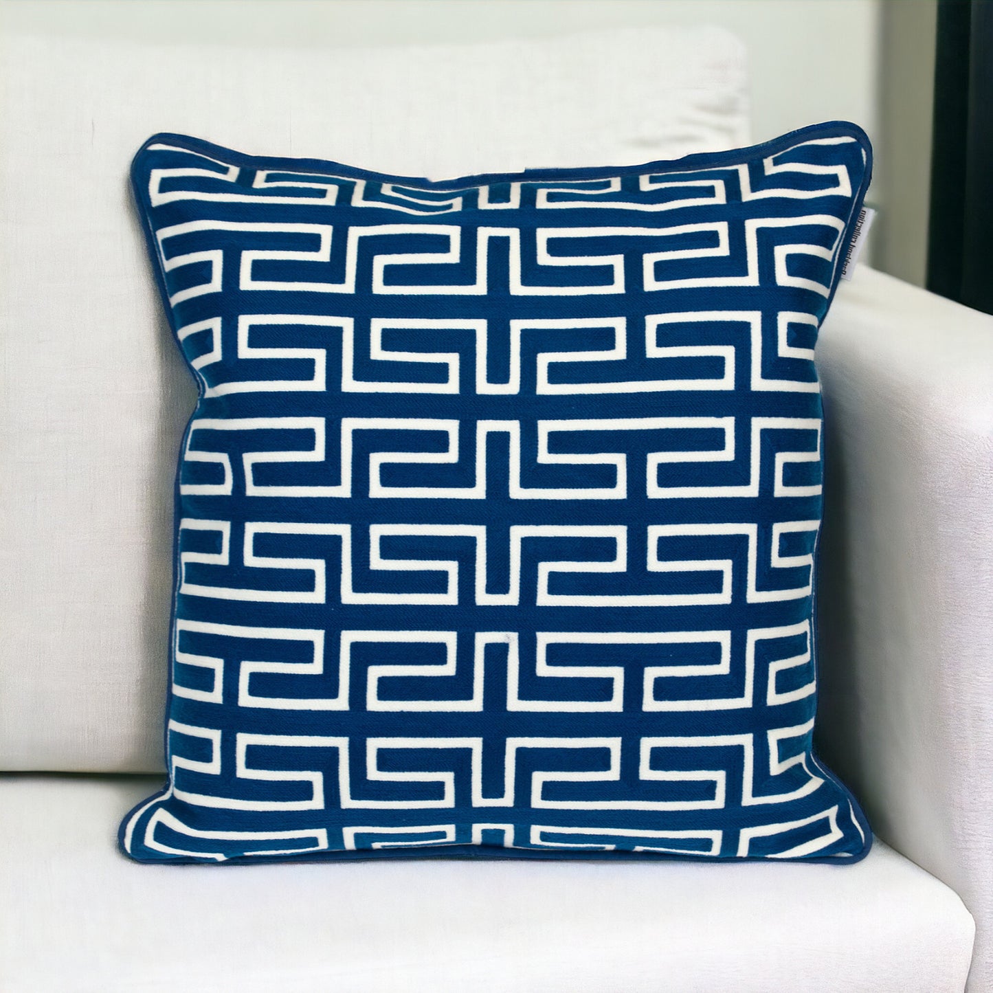 20" Blue Geometric Cotton Throw Pillow