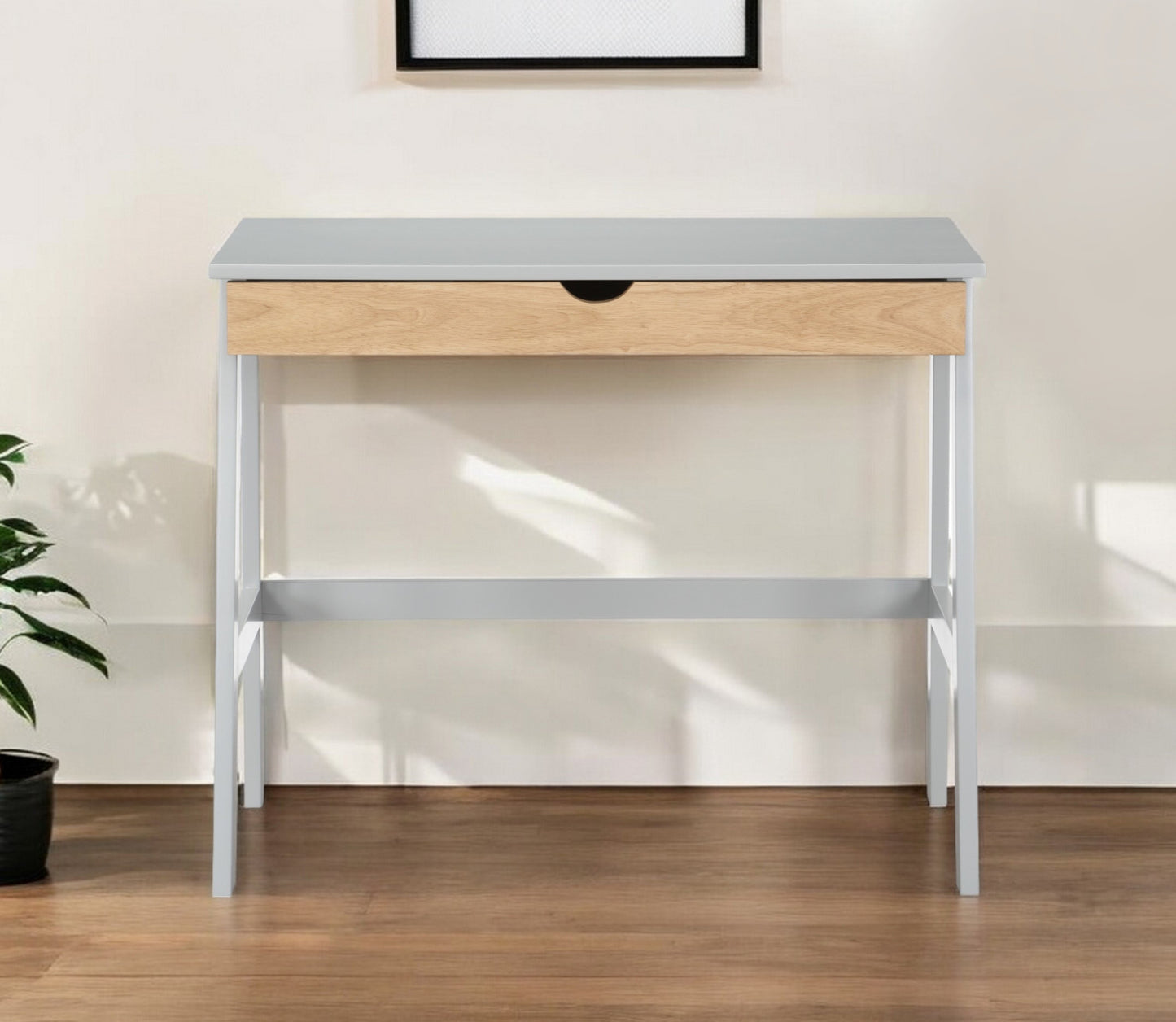 36" Gray and Natural Writing Desk