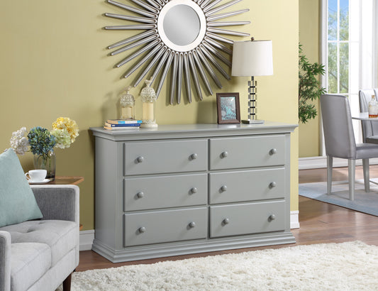 56" Gray Solid and Manufactured Wood Six Drawer Double Dresser