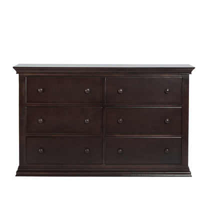 56" Espresso Solid and Manufactured Wood Six Drawer Double Dresser