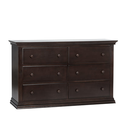 56" Espresso Solid and Manufactured Wood Six Drawer Double Dresser