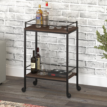 Brown Steel Rolling Bar Cart