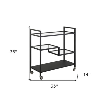 Black Steel And Glass Rolling Bar Cart