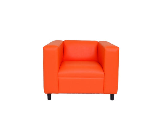 36" Orange And Black Faux Leather Club Chair