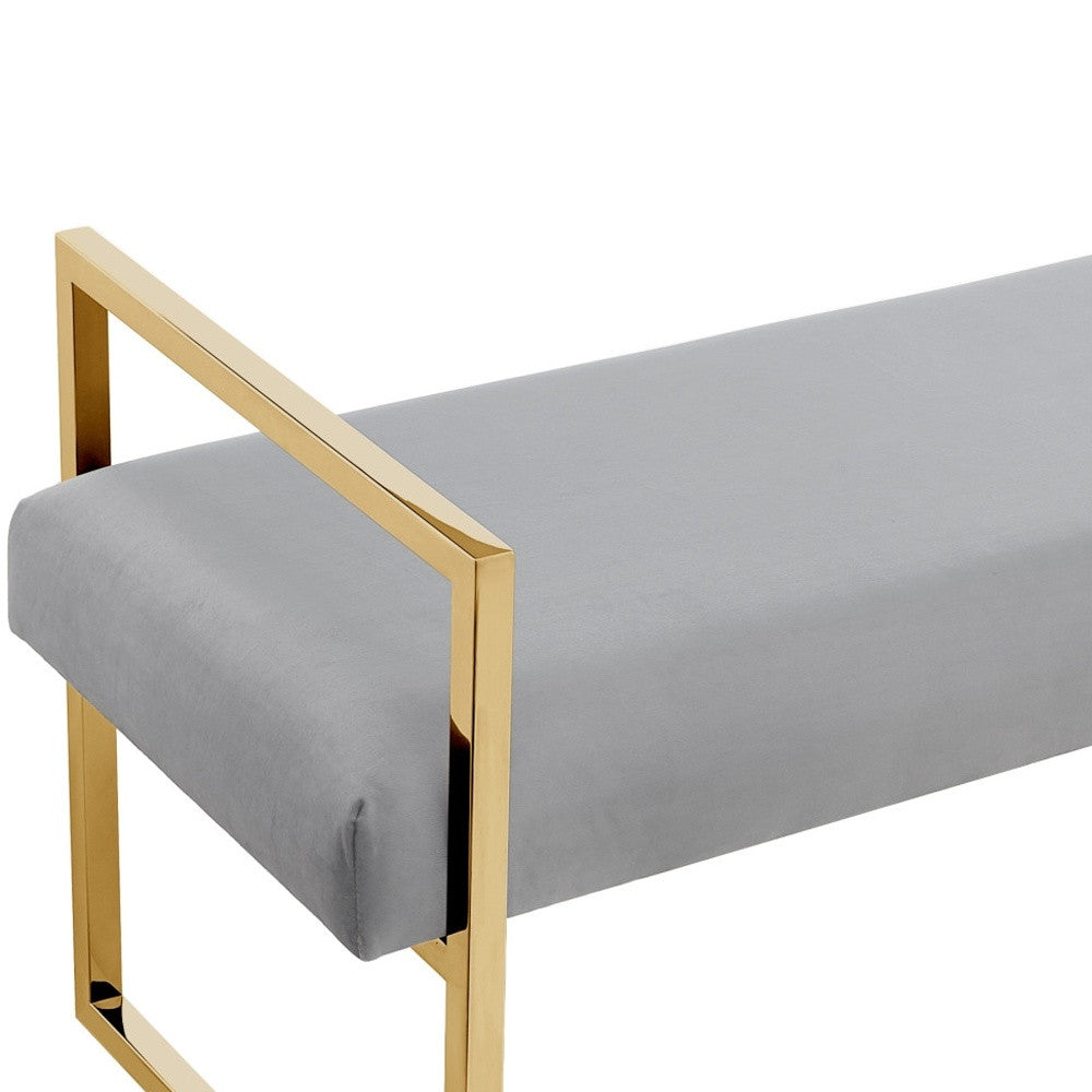 48" Gray and Gold Upholstered Velvet Bench