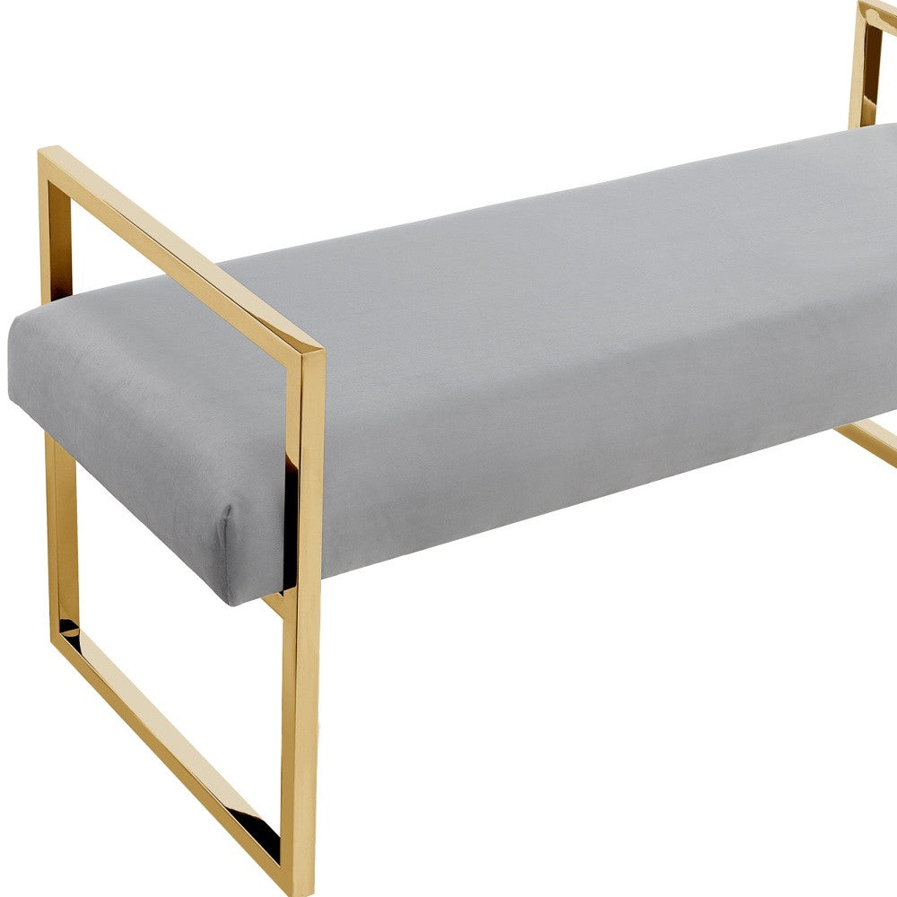 48" Gray and Gold Upholstered Velvet Bench