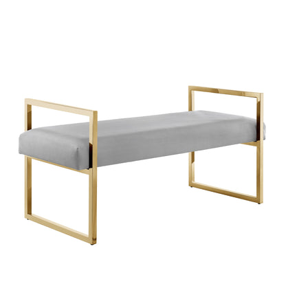 48" Gray and Gold Upholstered Velvet Bench