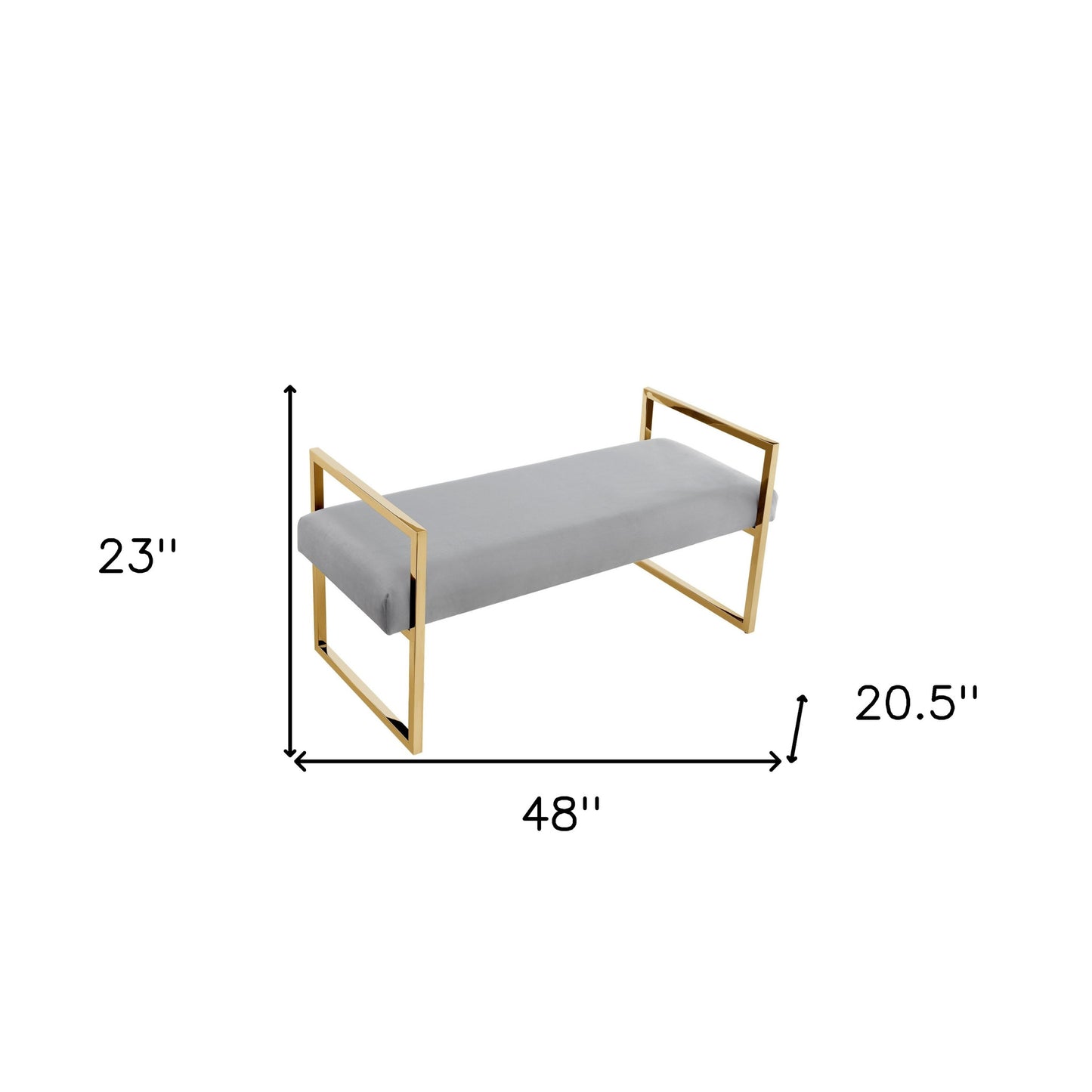 48" Gray and Gold Upholstered Velvet Bench