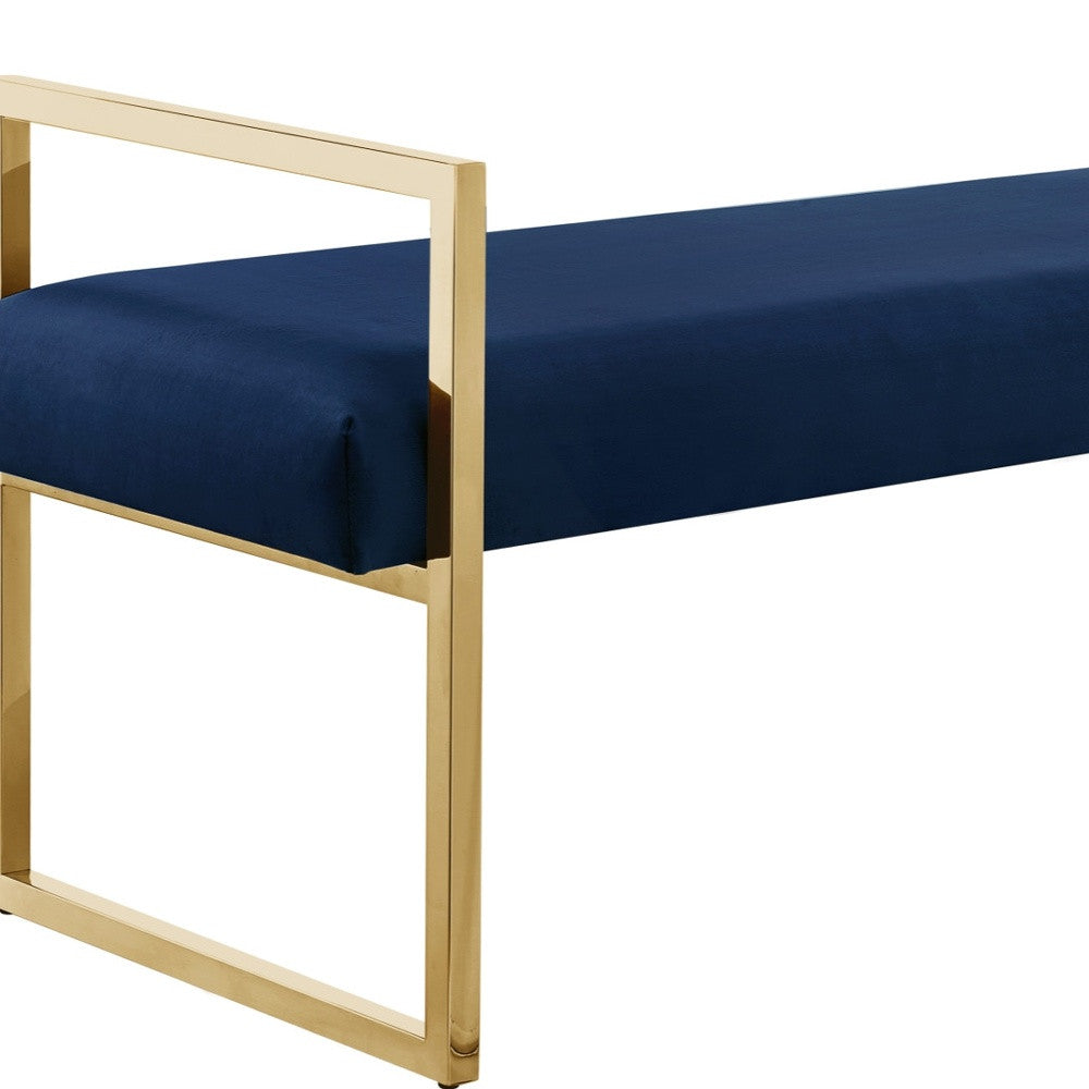 48" Gray and Gold Upholstered Velvet Bench