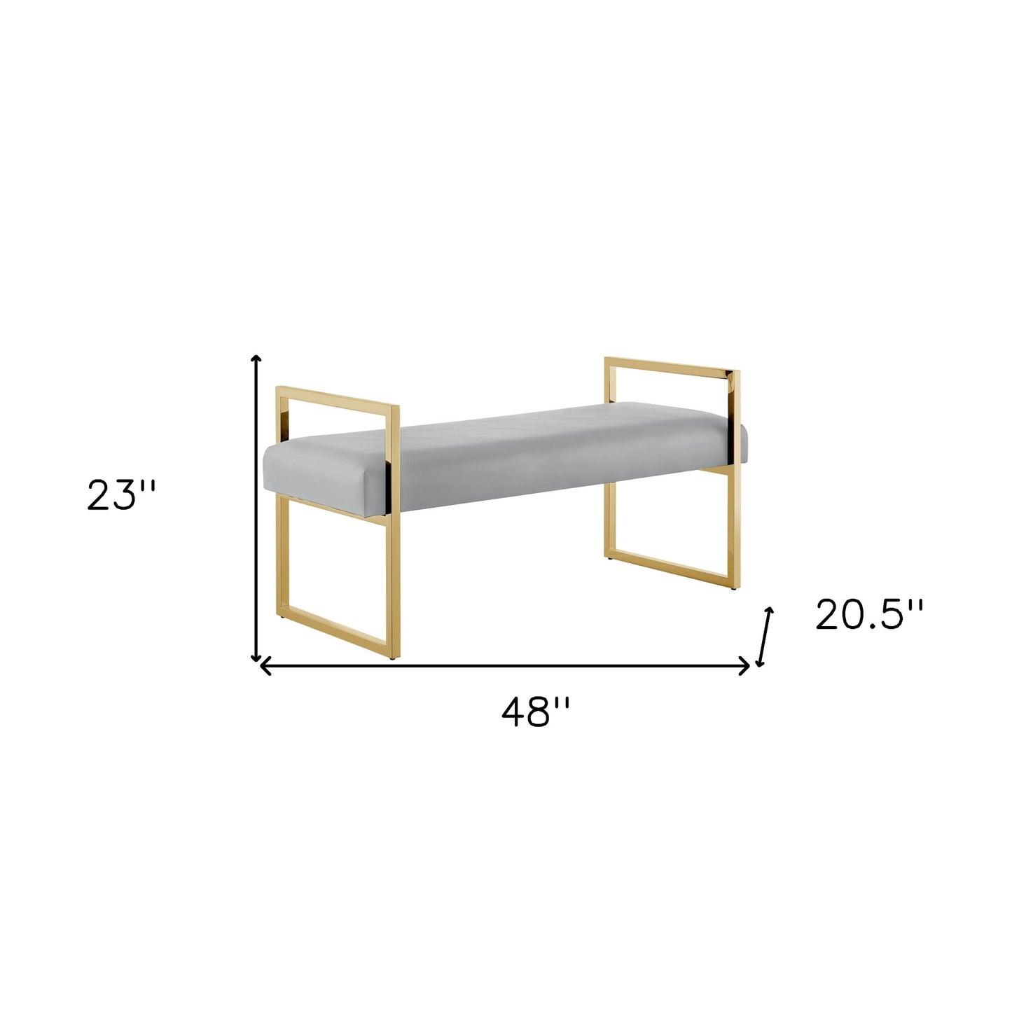 48" Gray and Gold Upholstered Velvet Bench