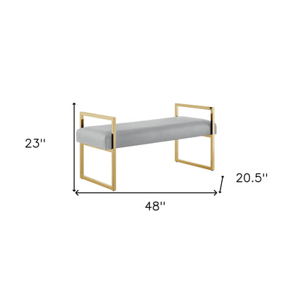 48" Gray and Gold Upholstered Velvet Bench