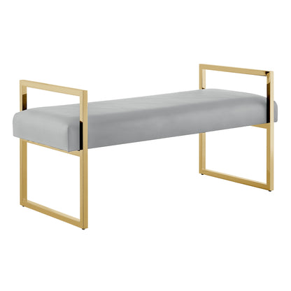 48" Gray and Gold Upholstered Velvet Bench