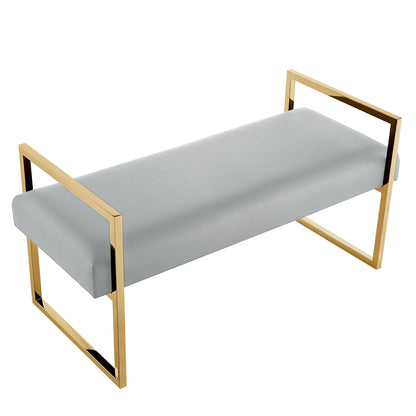 48" Gray and Gold Upholstered Velvet Bench