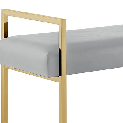 48" Gray and Gold Upholstered Velvet Bench