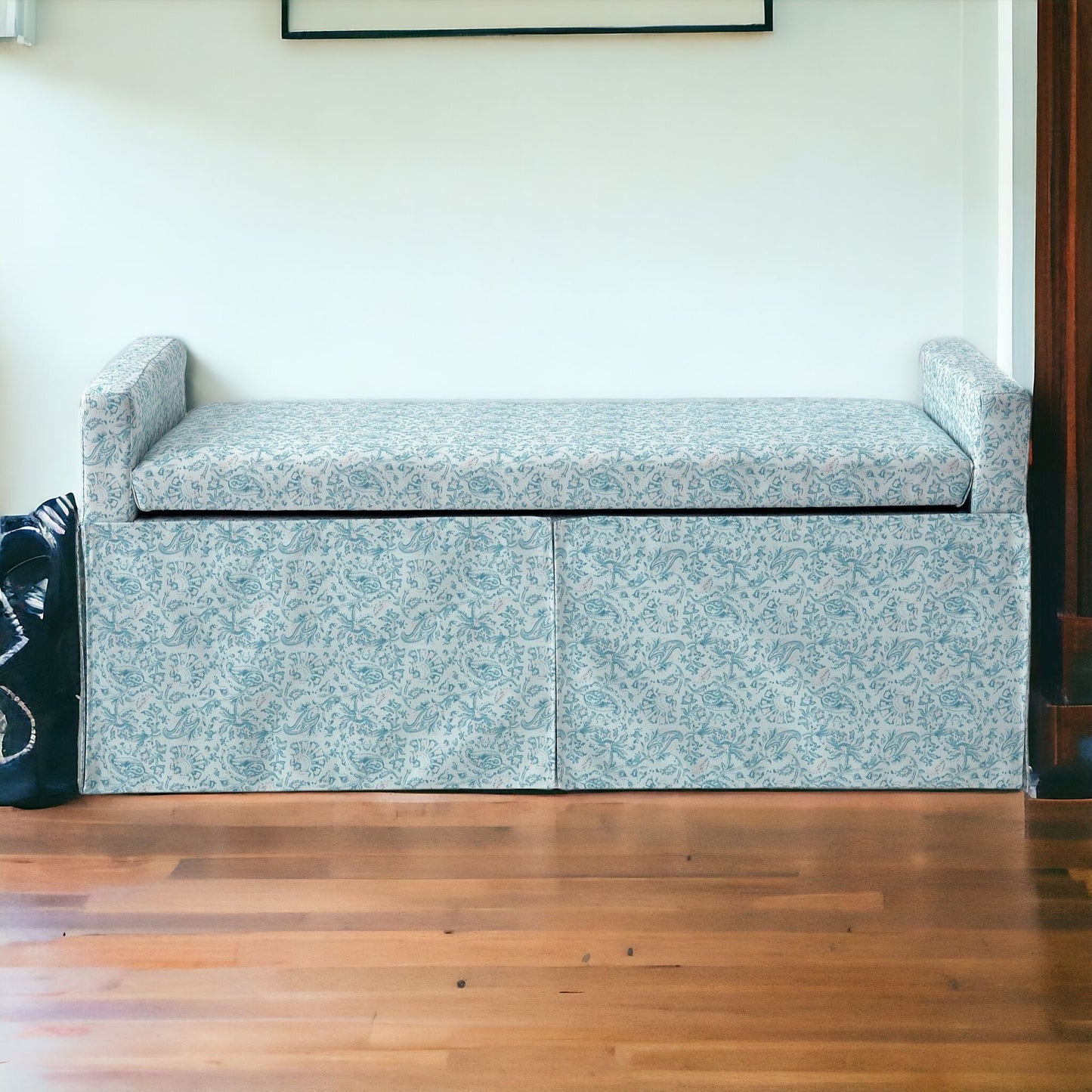 50" Blue Upholstered Linen Bench with Flip top