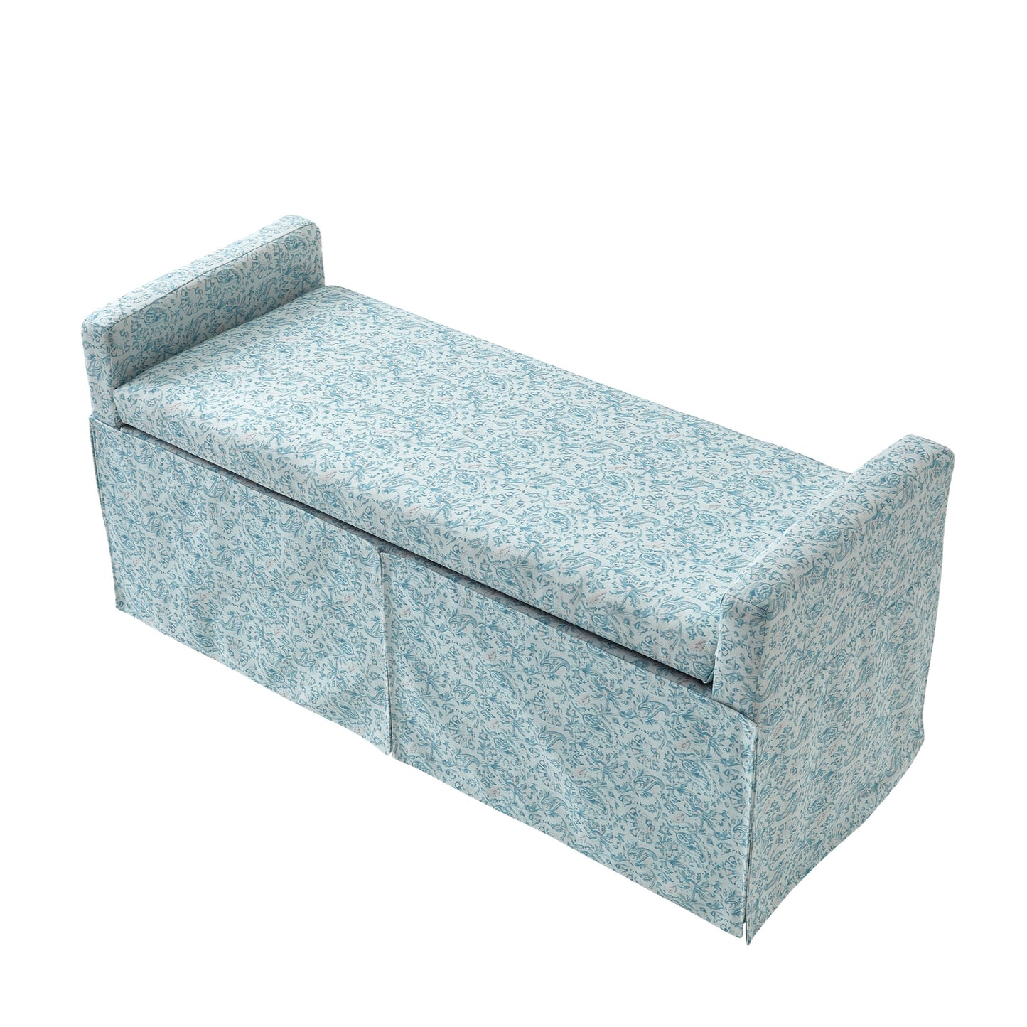 50" Blue Upholstered Linen Bench with Flip top