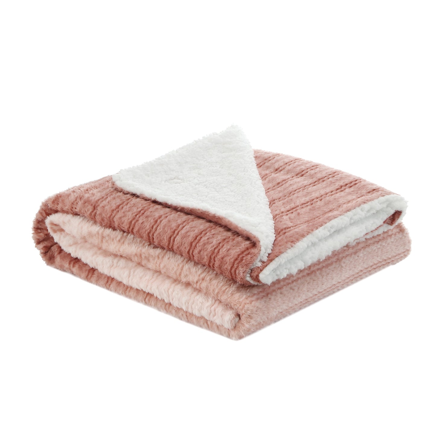 70" X 60" Blush Knitted Polyester Plush Throw Blanket