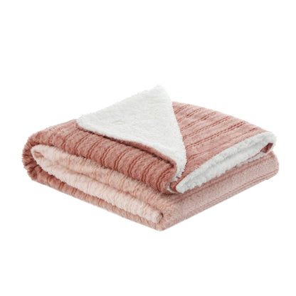 70" X 60" Blush Knitted Polyester Plush Throw Blanket