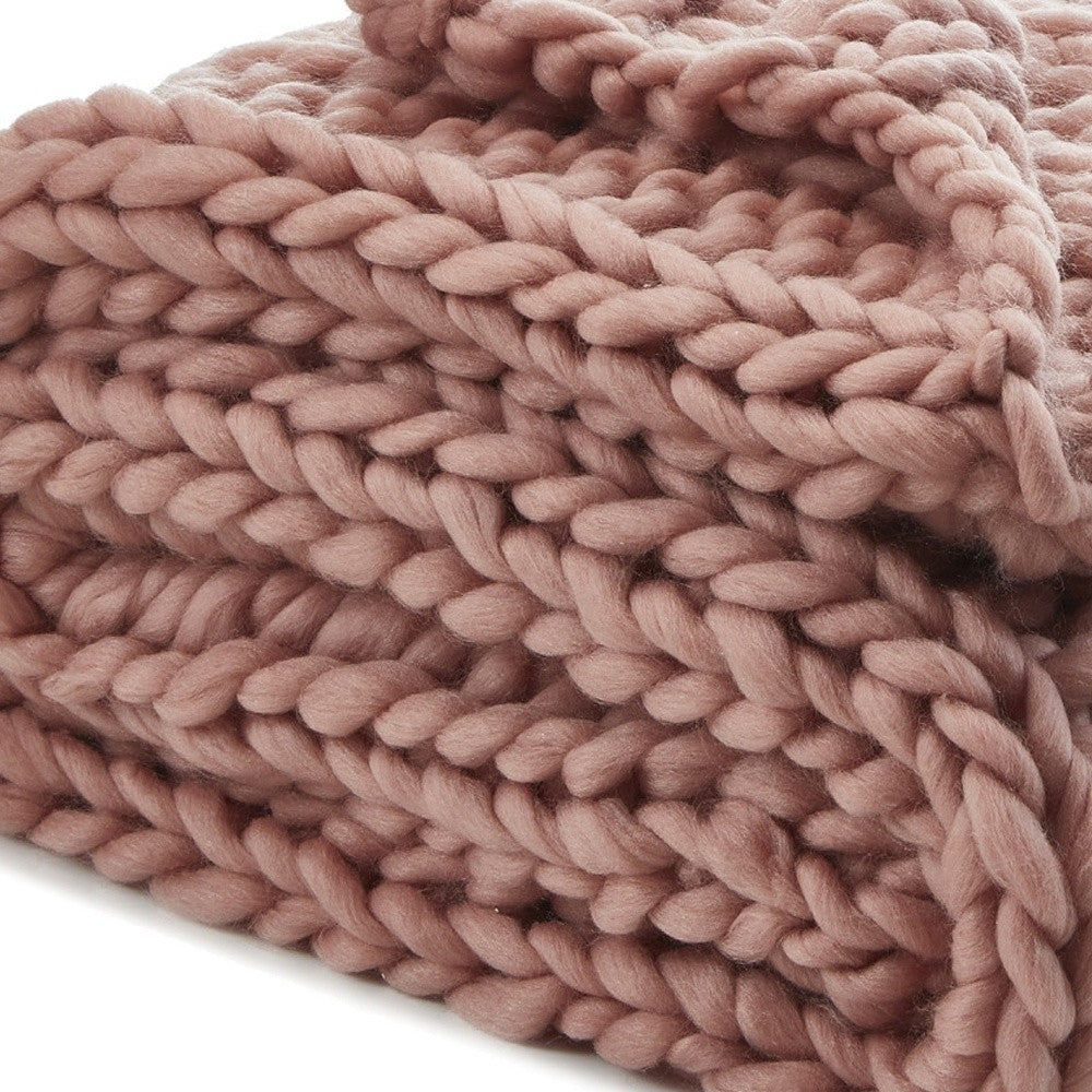 50" X 70" Blush Knitted Polyester Throw Blanket