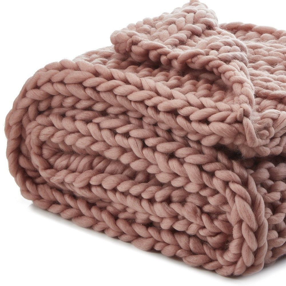 50" X 70" Blush Knitted Polyester Throw Blanket