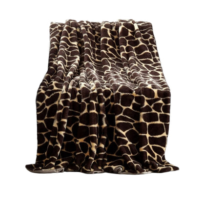 60" X 50" Yellow and Brown Knitted Polyester Animal Print Plush Throw Blanket